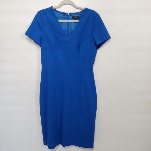 J. Crew Dresses & Skirts - J Crew Bright Blue V neck Stretch Wool Sheath Dress Size 10T